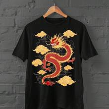 Camiseta japonesa con dragón rojo, camiseta japonesa, camiseta de anime Harajuku, camiseta de dragón, camiseta de nube japonesa, ropa de calle japonesa, top Y2K - Negro 1 - Ver 1