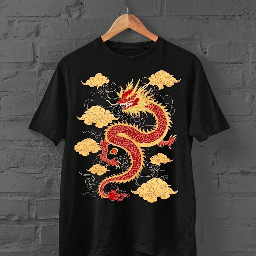 Camiseta japonesa con dragón rojo, camiseta japonesa, camiseta de anime Harajuku, camiseta de dragón, camiseta de nube japonesa, ropa de calle japonesa, top Y2K - Negro 1 - Ver 1