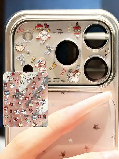1 Piece Of Apple Bow Cat Lens Sticker, Suitable For All Mobile Phones, Can Also Be Used For Cameras And Nail Decoration, A Cute Sticker Decoration