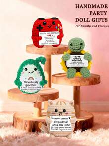 4pcs/Set Handmade Crochet Desktop Decor Figurines, Funny Sci-Fi Character Dolls, Cartoon Style, Great Gift For Best Friends, Birthday, Sisters, Moms, Grandmas, Unisex, Coworkernal Support, Positive Vibes, Party, Halloween, Thanksgiving, Christmas, Appreciation, Plush Toys, Room, Desk Decoration, Small Gifts, Souvenirs - Multicolor - View 2