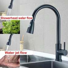 1pc Black Modern 304 Stainless Steel Multi-Function Faucet With Various Water Flow Modes, Practical Bathroom Sink, Balcony, Laundry, Toilet, Kitchen Sink, Retractable Faucet For Home, Restaurant, Hotel - Black - View 1