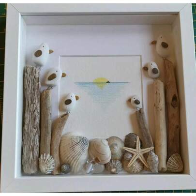 Pebble Art Picture Seagull Seascape Bathroom Handmade