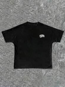 [Cotton T-Shirt] Tween Boy Cotten Clothes,Y2K-Inspired Letter Print T-Shirt - Casual Crew Neck, Short Sleeve, Machine Washable - Perfect For Spring/Summer/Fall,Fashion, Streetwear, Unisex, Men, Women - màu đen - Xem 3