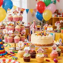 48 Pack Circus Cupcake Toppers Circus Tent Clown Hat Trick Cupcake Picks For Carnival Theme Party Baby Shower Birthday Party Decoration Supplies - Travel - View 8