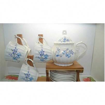 Tea/Coffee Set, 13 Pieces, With Teapot, Cups, Saucers, And Blue