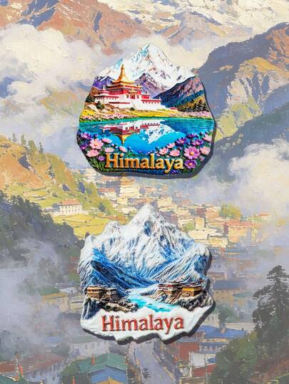 1pc Himalayan Snowy Mountain Gorge 3D Fridge Magnet, 3D Landscape Travel Souvenir Magnet, 3D Painted Travel Souvenir Magnet, Creative Unique High-End Home Decor Magnet, 3D Embossed Resin Crafted PVC Fridge Magnet, Creative Kitchen Decor, Famous Scenery Magnet, Travel Lover Creative Home Decor Gift
