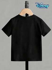 This Black Short-Sleeved T-Shirt For Boys Aged 4-12 Features A Full-Body Mickey Mouse Patchwork Print On The Front. The Head Is In A Classic Black And White Line Drawing, While The Ears, Body, And Feet Are Composed Of Miniature Disney Cartoon Character Patterns, Including Dumbo, Winnie The Pooh, And Snow White. It Can Be Paired With Cargo Shorts, Wide-Leg Jeans, Casual Sweatpants, And Athletic Joggers, Making It Suitable For Various Occasions Such As Disneyland Visits, Family Vacations, School Days, Outdoor Picnics, And Birthday Parties. It Accurately Matches Trending Search Terms On The US Marketplace Such As Parent-Child Outfits, Cartoon Merchandise, And Theme Park Travel, Meeting The Needs Of Boys' Daily Wear And Themed Activities. - Black - View 5