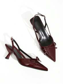 Elegant Bowknot High Heels, Women's Summer New Pointed Toe Thin Heel Low Vamp Fairy Style Kitten Heels - Burgundy - View 1