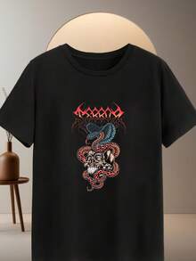 Neutral Black T-Shirt, 220g, 100% Cotton, "Viper Skull" Pattern, Casual & Stylish - Negro - Ver 1
