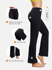 EBIOSVE Women's Flared Yoga Pants In Black | High-Waisted Tummy Control With Side Pockets | Lightweight & Stretchy For Spring & Fall - 3pcs(black) - 查看 3