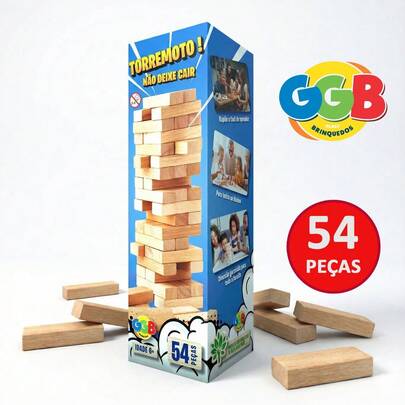 Jogo Caiu perdeu Torremoto Educativo família 54 peças madeira
