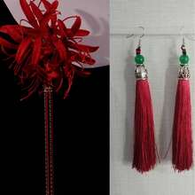红色朱顶红长流苏发夹，仿真花发簪，中式汉服发饰，新娘发饰，发髻延长发饰，发型发夹，头饰，女士发饰 - 紅色 - 查看 10