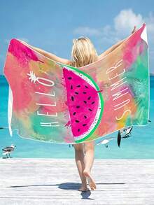 1pc Watermelon Splash-Proof Beach Towel - Quick Dry, Soft, Sand-Free Super Fiber, Suitable For Pool, Bathroom, Travel And Camping - Hello Summer Design, Fits Adults, Watermelon Decor - Multicolor - View 4
