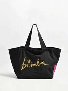 Large Lightweight Embroidered Tote Bag, Elegant Shoulder Bag - Black - View 4