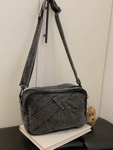 Fashionable Casual Denim Square Bag, Versatile Shoulder Bag, Unique Minimalist Crossbody Bag, Handbag, Easter - Black - View 6