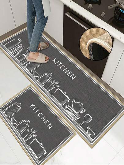 1pc Soft Rubber Linen Kitchen Mat, 3.5mm Thick Kitchen Rug, Minimalist Luxury Kitchen & Dining Style Absorbent Rug, Edged To Prevent Peeling, Water-Absorbent And Easy To Clean Mat, Linen Surface, Foam Middle Layer, Rubber Bottom, Suitable For Kitchen Rugs, Kitchen Decor, Wedding Decor, Home Decor, Bathroom Mat, Entryway Mat, Laundry Room Mat, Hallway Rug, Living Room Mat, Etc.