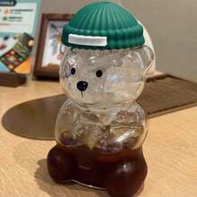 New! 2025 Limited Edition Starbuck Christmas Green Hat Bear Cold Glass Cup With Straw. Coffee Cup, Cold Drinks. Wonderful Gift For Girlfriends, Boyfriends, Lover, Sisters, Friends And Student. 20oz / 591ml - 北美綠小熊 - 查看 4