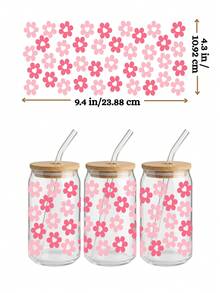 4pcs 16oz Glass Cup UV DTF Transfer Stickers, Waterproof Self-Adhesive Cup Wrap, DIY Mug And Cup Decals Without Heating (9.4x4.3 Inches) - Coquette 002 - View 3