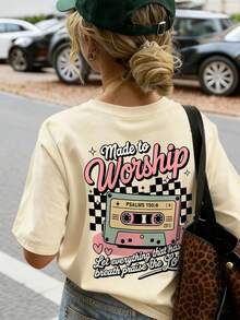 Tween Girls Students Casual Printed Round Neck Short Sleeve T-Shirt, Summer Top - Apricot - View 8