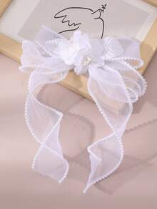 1pc Women's Fashion Elegant White Mesh Flower Butterfly Pearl Hair Clip, Suitable For Daily, Festivals, Weddings, Parties - White - View 3