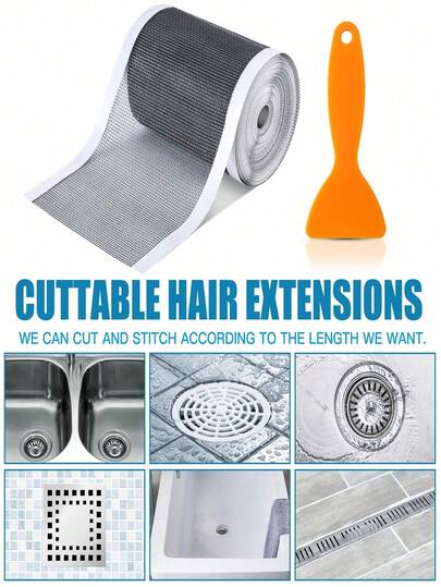 1roll 5m Cutable Shower Drain Hair Catcher,Self-Adhesive Floor Drain Stickers, For Bathroom Disposable Mesh Sink Strainer Filter. Bathroom Accessories Bathroom Tools