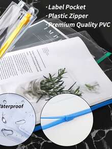 10pcs A4 Transparent Zippered Document Bags - Waterproof PVC Office & Student Organizer For Papers And Receipts - Red - View 7