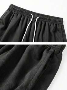 Pantalones cortos deportivos de talla grande para hombre con cordón en la cintura, aptos para el transporte diario y el fitness - Negro - Ver 5