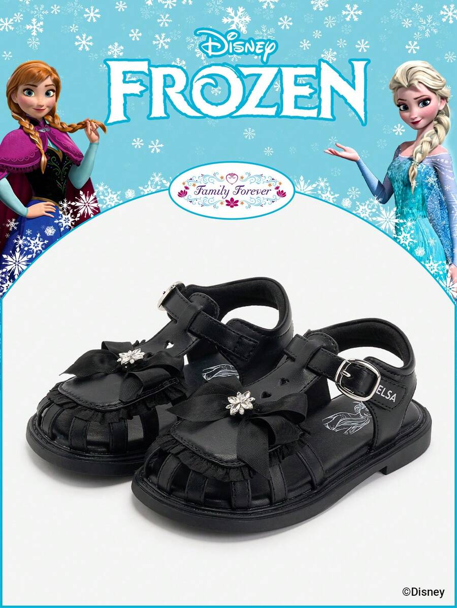 Disney Frozen Authorized Collaboration 1 Pair Children's Princess Sandals, Princess Sandals, Anna Princess Sandals, Arendelle Princess Sandals, Suitable For Daily, Festival, Sports, Outdoor Wear, Comfortable, Non-Slip, Breathable - Black - View 1