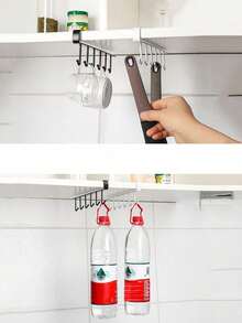 6 Hook Coffee Cup Mug Holder Black White Hooks Shelf Multifunction Kitchen Cabinet Sundries Organizer Storage Hanger - Multicolor - View 9