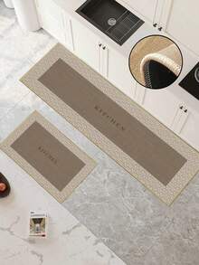 Tapis de cuisine en lin doux en caoutchouc épais de 3,5 mm, style simple moderne, tapis de cuisine absorbant avec bords cousus pour éviter l'écaillage, absorbant l'eau et facile à nettoyer, surface en lin avec milieu en mousse et fond en caoutchouc, convient pour la cuisine, la salle de bain, la buanderie, le couloir, le salon et d'autres espaces - Multicolore - Voir 1