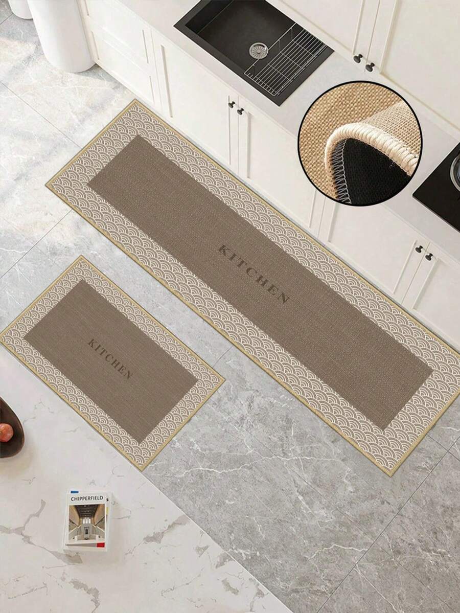 Tapis de cuisine en lin doux en caoutchouc épais de 3,5 mm, style simple moderne, tapis de cuisine absorbant avec bords cousus pour éviter l'écaillage, absorbant l'eau et facile à nettoyer, surface en lin avec milieu en mousse et fond en caoutchouc, convient pour la cuisine, la salle de bain, la buanderie, le couloir, le salon et d'autres espaces - Multicolore - Voir 1