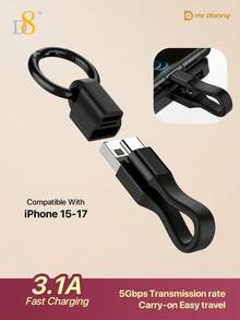 可爱钥匙扣式D8 USB-C钥匙扣数据线，10厘米短款USB-A转USB-C数据线，3A快充，480Mbps数据同步线，便携式迷你充电器，适用于移动电源，小巧精致的钥匙扣数据线，时尚百搭，适合日常使用和旅行，兼容 17/16/16 Pro/16 Pro Max/15/15 Pro/14/13/12/11/XS/XR/X/8，三星手机适用，妇女节礼物 - 彩色 - 查看 3