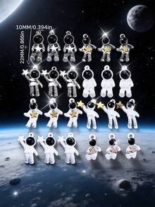 5/10/20/30/50/100/200 件多色宇航员、太空、星星、月亮主题珠宝吊坠，适合制作手链和项链配件 - 彩色 - 查看 11