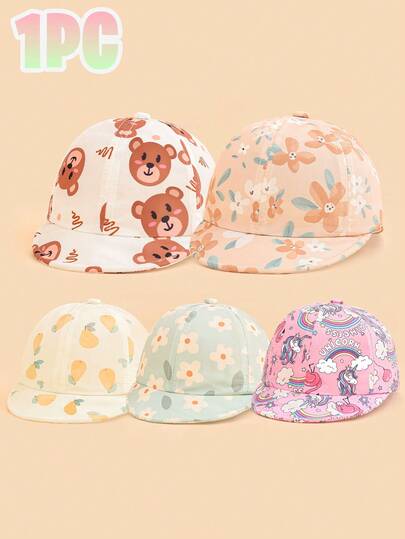 1顶婴儿轻便动物印花软边棒球帽，卡通可爱，柔软舒适，适合2-3岁幼儿日常外出和公园散步，可作为礼物赠送。