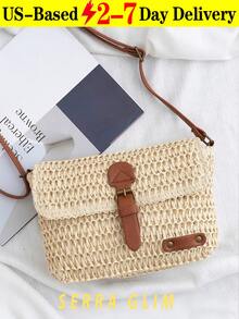 Retro-Chic Woven Tote Bag Beach Vacation Straw Crossbody Bag Summer Casual Messenger Bag Vintage Rustic Handbag Forest Cottagecore Handbag Inspired Woven Bag-Perfect For Beach Trips Vacations Commuting Parties Birthday Gifts Valentine's Day Gifts Mother's Day Gifts - 小號米白色 - 查看 1