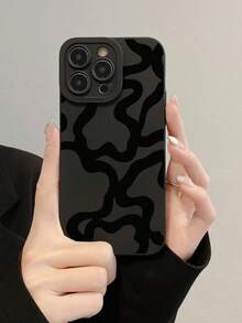 Black Irregular Wave Fashion Phone Case Wave Ripples Fashionable Black Line Pattern Design Phone Case Compatible With IPhone 16, 15, 14, 13, 12, 11 Pro Max, Shockproof Matte Back Cover, International Version, Not The Domestic Version, Spring Birthday Gift - Multicolor - View 2