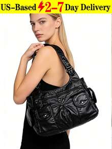 1pc Black Punk Rock Motorcycle Style Tote Bag For Women,Vintage Large Capacity,Hot Girls Cool Punk,Black PU Leather Tote,Versatile Multiple Pockets Solid Color Outdoor Travel Satchel Bag, Casual Daily Commuter Messenger Shopping Bags, Niche Design, Steampunk, Gothic,Y2K Shoulder Bag For Women, Cool Girls Street Wear, Peferct For Music Festival[US Local Warehouse]Halloween Decorations,Travel Essentials,Can Be Put Mobile Phone Card Bag And So On Suitable For Daily Travel Shopping And Other Uses - Multicolor - View 13