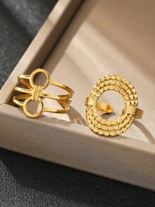 2 piezas de anillos de metal de acero inoxidable con aberturas ajustables, elementos de tejido geométrico, estilo retro, dorado personalizado, para fotografía callejera hipster, para usar en una fiesta y salir como regalo de cumpleaños. - anillo - Ver 7