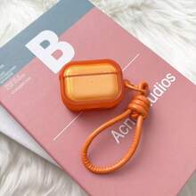 Fashionable Minimalist Apple Earphone Protective Case Suitable Compatible With Apple Pro3, Deep Orange AirPods3/4 With PU Leather Strap, Compatible With AirPods Pro/Pro2, Anti-Drop Protective Case - Orange - View 4