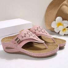 Elegant Ladies' Open-Toe Slippers, Solid-Color Mesh Breathable Sports Sandals With Comfortable Medium Heels, Suitable For All Seasons. Featuring A Round Toe Design And Easy Slip-On Style, These Are Perfect Beach Shoes For Casual Wear And An Ideal Choice For Travel! - Hồng - Xem 2
