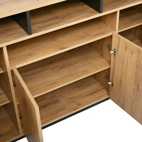 Cômoda/aparador – Com 4 portas e três compartimentos abertos – Para sala de estar, hall de entrada ou escritório – Cor natural, dimensões L140/P40/A85cm - Natural - Ver 8