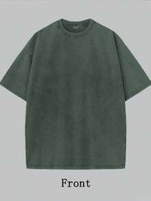 Grunge Inspired Green Cotton T-Shirt For Women, Oversized Fit, Round Neck Short Sleeve Drop Shoulder Long Top, Casual Appearance - xanh quân đội - Xem 2