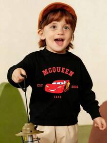 Disney Cars Lightning McQueen Hooded Sweatshirt - A Round-Neck, Casual Summer Top Suitable For Both Boys And Girls, Perfect For Holiday Parties, Gatherings, Outdoor Activities, And Everyday Casual Wear. - Black - View 2