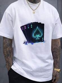 Men's T-Shirt With Letters Print, Round Neck, Short Sleeve, Cotton - White - View 1