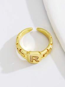 1pc Classic Fashion Letter Square Ring, Suitable For Men, Girl And Children, Street Accessory, Daily Decoration Gift - Yellow Gold - View 8