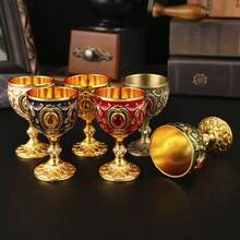 2pcs Vintage Medieval Style Renaissance Chalice Goblets, Luxury Gold-Plated With Exquisite Floral Pattern, Handcrafted Metal Cups, Suitable For Housewarming Gifts, Special Occasions And Decoration - Multicolor - View 10
