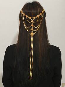 1pc Copper Alloy Multi-Layer Floral Chain Luxury Headpiece, Suitable For Women's Party, Stage Performance, Holiday Wear - Gold - View 2