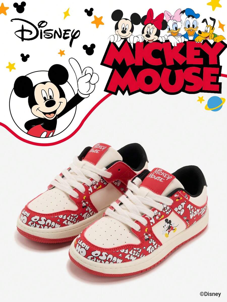 Disney 1 Pair Kids' Sneakers, Suitable For Daily Wear, Festivals, Sports, Outdoor Activities, Comfortable, Non-Slip, Durable, Breathable (Boys' Sneakers, Boys' Skate Shoes, Kids' Sports Shoes, Girls' Sneakers, Girls' Skate Shoes) - Red - View 1