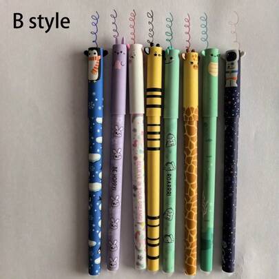 8pcs Erasable Gel Pens, Featuring Cartoon Animal Designs, Thermal Erasable Ink, 0.5mm Tip, Smooth Writing, Moisture-Proof, Heat-Resistant, Smudge-Proof, Comes With Eraser, Ideal For Office, School, Party Favors, Back To School Supplies, Birthday Gifts