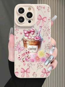 Funda de teléfono con diseño de lazo rosa y patrón de café, estilo minimalista y a la moda, resistente a golpes, pintada con leche de té y perforada, compatible con iPhone 17/17 Pro/17 Pro Max/16/11/16 Pro/16 Plus/16 Pro Max/16E/15 Pro Max/13/14/12/XS/XR/7G/8P, compatible con Samsung Galaxy S25/S25 Plus/S25 Ultra/A16/A36/A26/A56/A50/A12/A32, regalo del Día de la Mujer, versión internacional, no la versión nacional - Estilo (1 pieza) - Ver 7